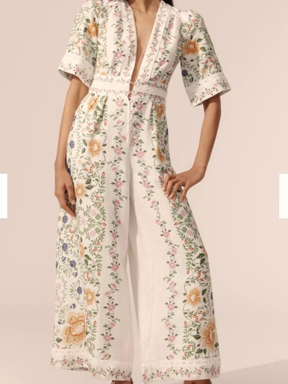 FARM Rio Folk Floral Off White Wide Leg Jumpsuit - Picture 8 of 9